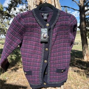 Bloomingdale's Purple and Navy Plaid Cashmere Sweater